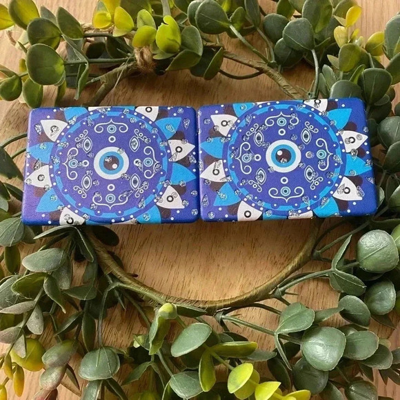 🆕 Evil Eye Themed Printed Rectangle Pocket Mirror Blue🆕 - Picture 2 of 4